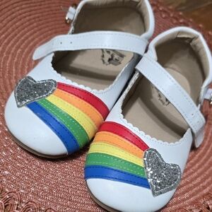 White Kids Shoes with Rainbow and Silver Heart